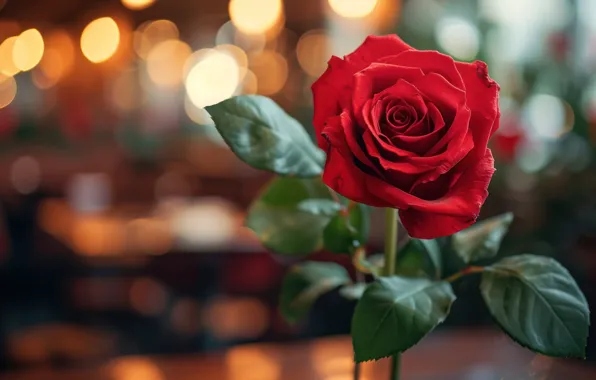 Flower, leaves, rose, red, bokeh, AI art