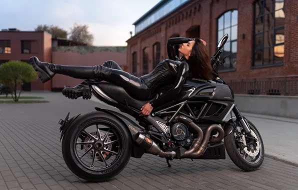 Girl, pose, feet, boots, motorcycle, latex, Ducati, Ilya Pistols