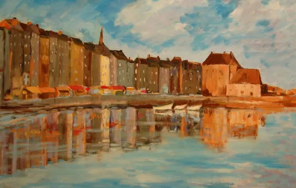 Sea, the sky, clouds, landscape, the city, home, picture