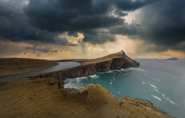 Sea, clouds, rocks, Cape