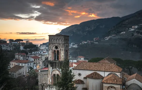 Mountains, tower, Italy, the bell tower, Ravello, Amalfi coast