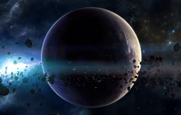 Space, art, planet, asteroid