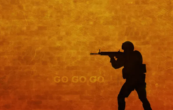 Yellow, red, weapons, the inscription, shadow, machine, special forces, counter strike