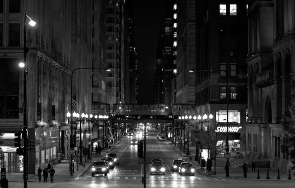 Picture machine, night, street, skyscrapers, Chicago, lights, USA, Chicago