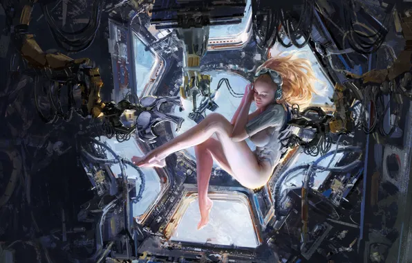 Girl, space, fiction, wire, figure, space, the window, cable