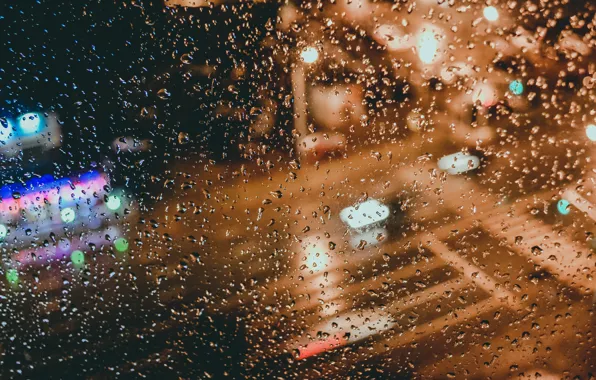 Picture rain, window, bokeh, raindrops, glass drops