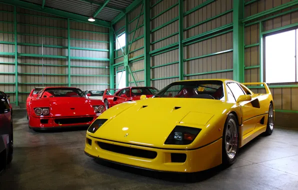 Garage, hangar, Ferrari, F40, supercars