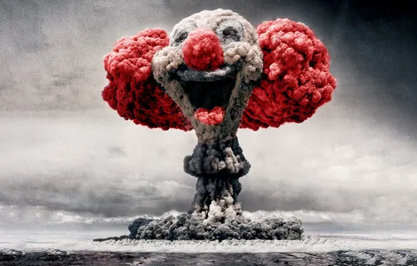 Picture clown, a nuclear explosion, explotion, nuclear clown, nuclear clown