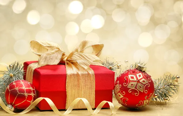 Balls, decoration, box, gift, balls, patterns, toys, New Year
