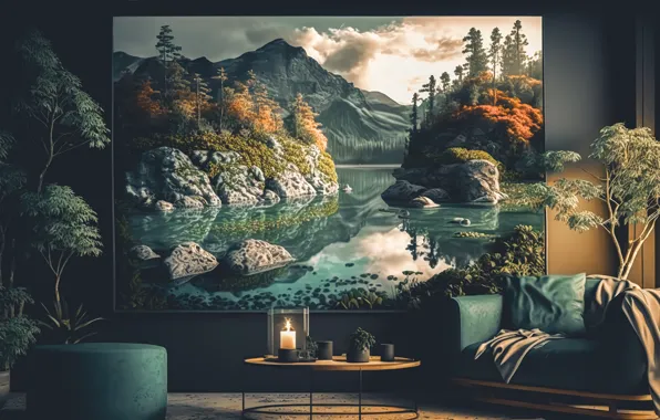 Nature, room, interior, picture, wall, landscape, nature, room