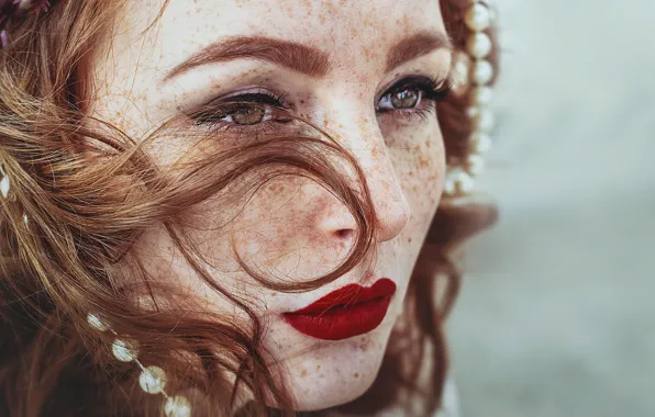 Look, face, lipstick, lips, freckles, red, redhead
