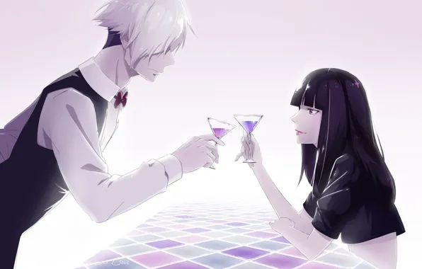 Glass, alcohol, anime, art, the bartender, Kurokami no Onna, Death Parade, Decim