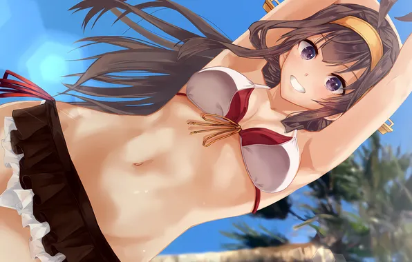 Girl, sexy, cleavage, long hair, brown hair, boobs, anime, beautiful