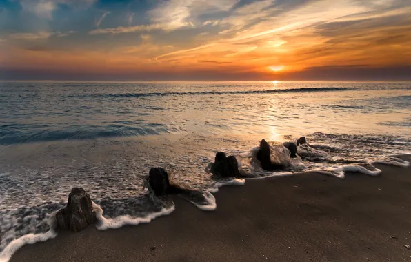 Picture sea, beach, foam, wave