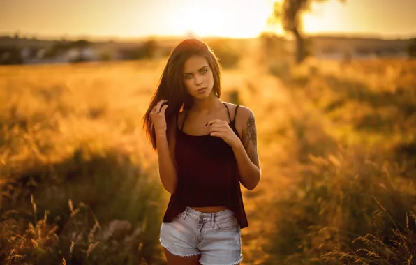 Field, girl, sweetheart, model, portrait, Mike, light, brown hair