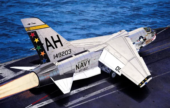 Picture war, art, painting, jet, F-8E VF-162 &ampquot;The Hunters&ampquot;