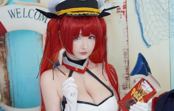 Girl, sexy, cleavage, blouse, red hair, long hair, boobs, beautiful