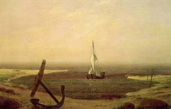 Boat, The evening, picture, sail, anchor, Caspar David Friedrich