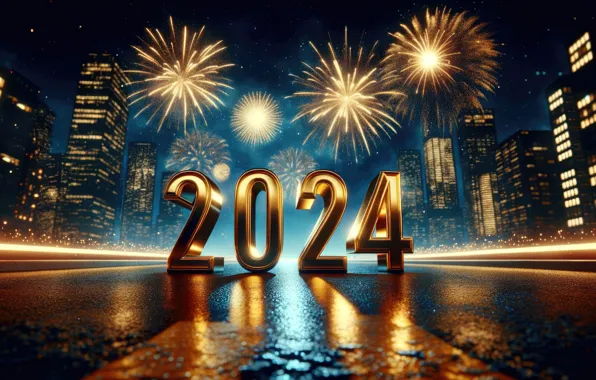 Salute, figures, New year, golden, fireworks, decoration, numbers, New year