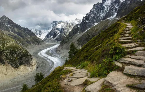 Mountains, France, glacier, path, Chamonix