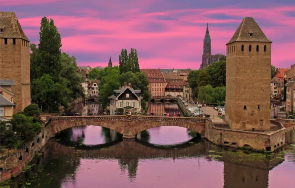 Picture bridge, the city, river, photo, France, Alsace Strasbour