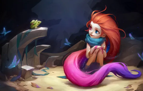 Butterfly, night, frog, girl, League Of Legends, Zoe