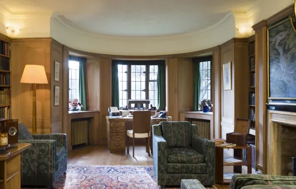 Design, style, England, interior, office, pictures, fireplace, library