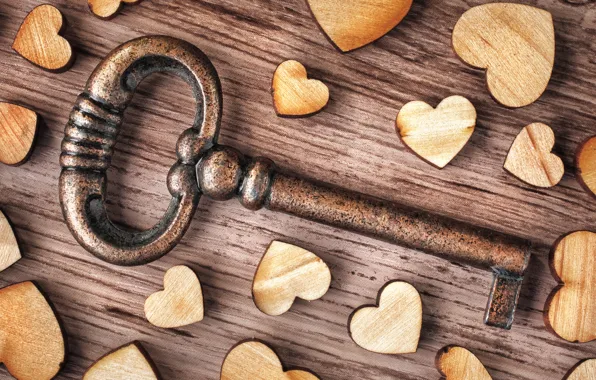 Picture love, heart, wood, key, romantic