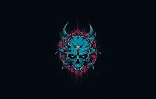 Minimalism, Snake, Skull, Style, Background, Horns, Art, Snake