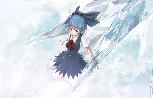 Picture girl, art, ice, bow, touhou, cirno, hazfirst