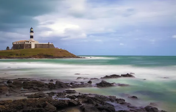 Sea, wave, beach, stone, storm, Brazil, Salvador, Baja