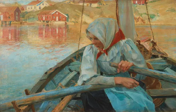Picture Swedish artist, 1894, Fisherwoman, Swedish painter, oil on canvas, Carl Wilhelmson, Carl Wilhelm Wilhelmson, Carl …