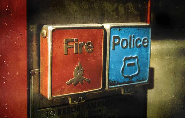 Police, button, fire