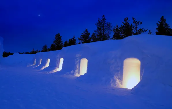Snow, night, Finland, Lapland, winter Christmas