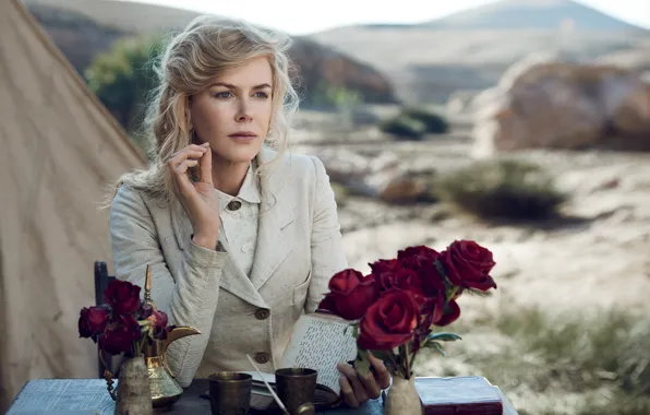 Nature, roses, actress, blonde, photographer, costume, Nicole Kidman, journal