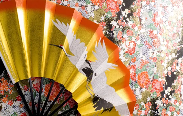 Picture surface, wall, pattern, texture, fan, kimono, ornament, crane