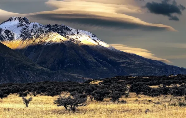 Field, the sky, landscape, mountains