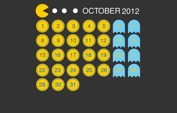 The game, a month, October, game, calendar, pacman, number, october