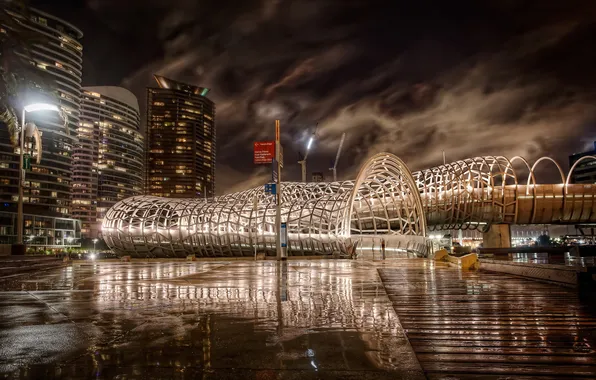 The city, Webb Bridge, rainy night