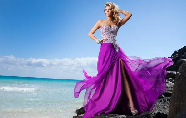 Picture sea, girl, shore, model, blonde