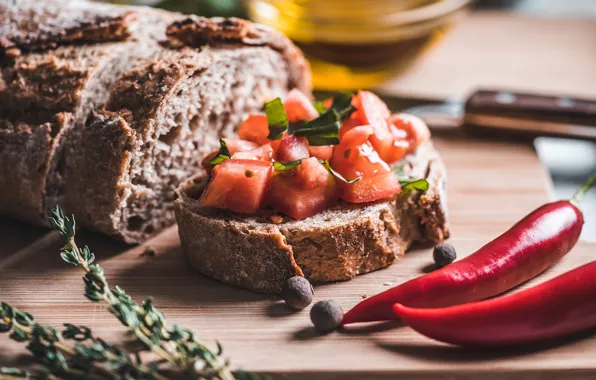 Bread, pepper, sandwich, vegetables, tomatoes