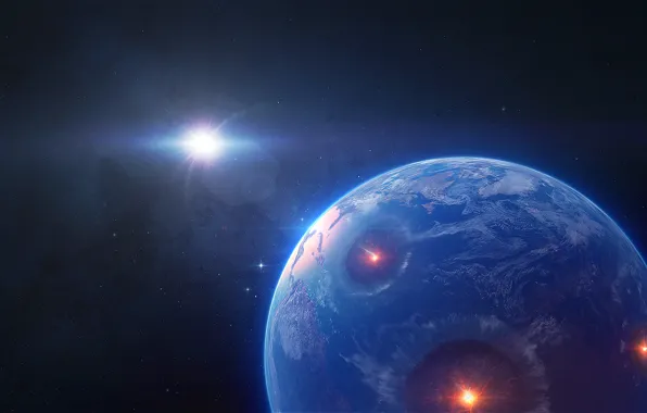 Picture space, stars, circles, the explosion, planet