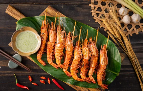 Pepper, sauce, shrimp, garlic