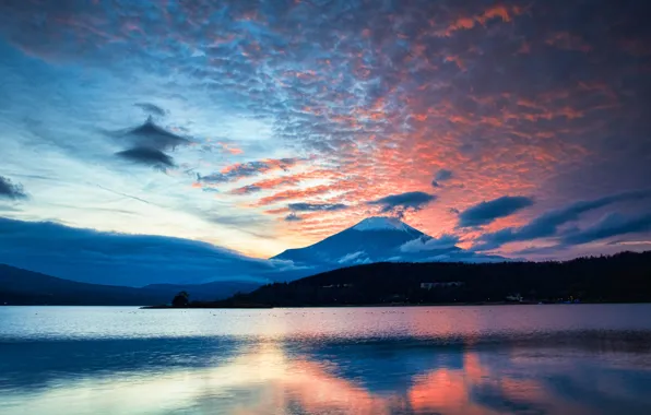 The sky, clouds, landscape, mountains, hills, shore, mountain, the evening