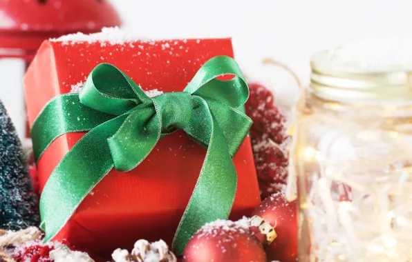 Winter, balls, snow, green, box, gift, Christmas, Bank