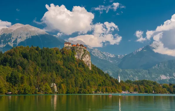 Picture mountains, rock, lake, castle, Slovenia, Slovenia, Radovljica, lake Bled