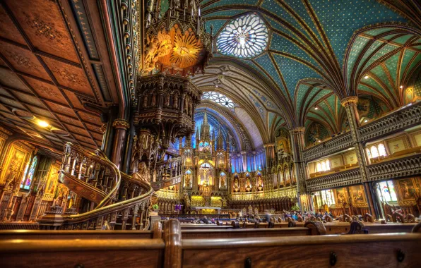 Canada, Church, columns, balcony, religion, The Notre Dame Basilica, Basilique Notre Dame de Montreal, the …