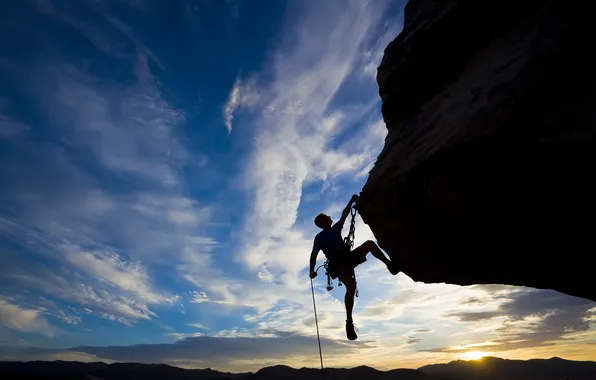 The sky, clouds, landscape, sunset, mountains, nature, sport, height