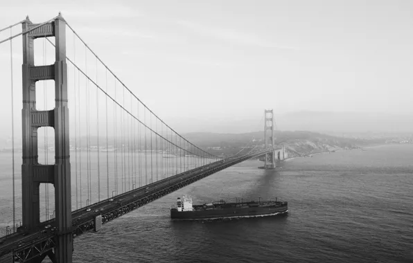Picture road, sea, machine, Strait, black & white, CA, Bay, San Francisco