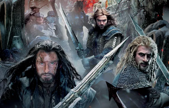 Picture sword, fantasy, dwarves, poster, orcs, mail, Richard Armitage, Thorin
